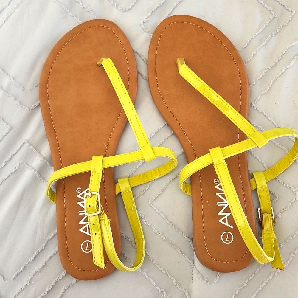 Anna Neon Yellow T-strap Sandals- Never worn!